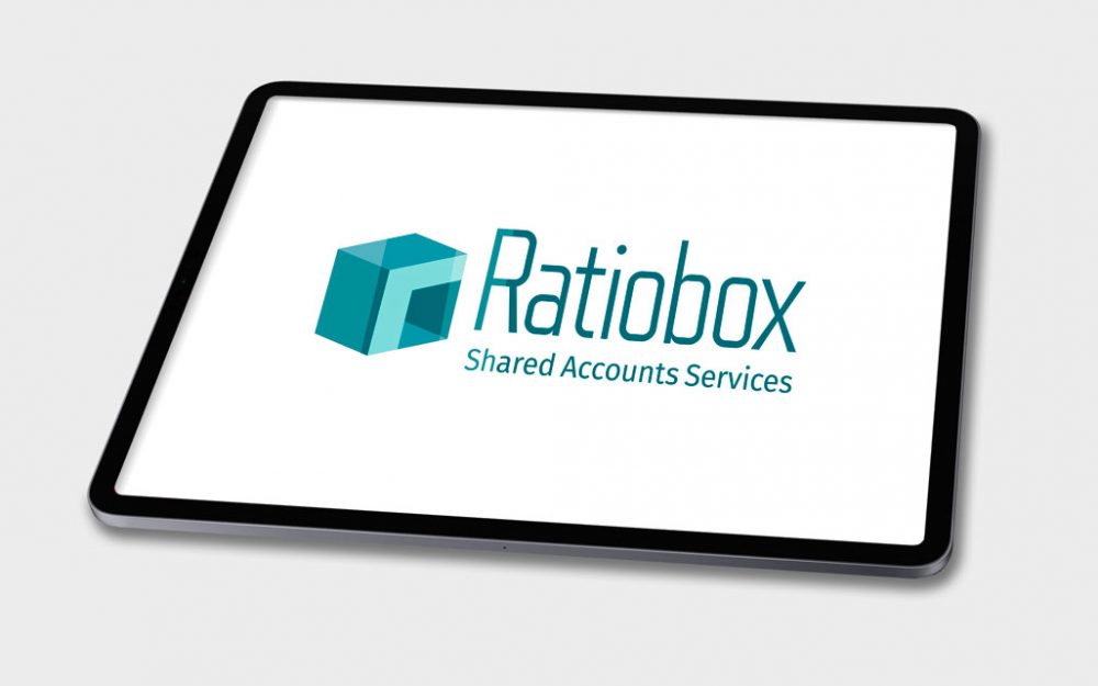 Image of an iPad showing Ratiobox logo designed by Norfolk brand and identity agency Greenwood&Bell