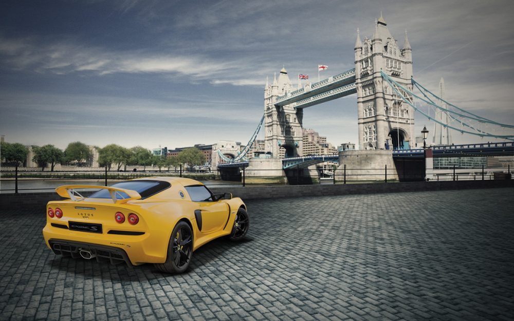 Lotus Exige next to Tower Bridge, image to market cars in China created by Norfolk design agency Greenwood&Bell